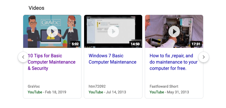 Video Carousal Google Search
