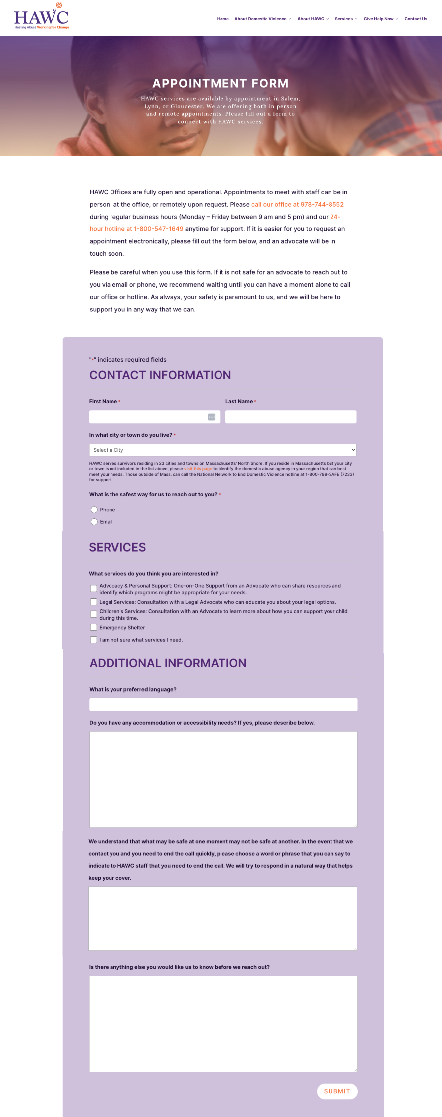 hawc-appointment-form-page